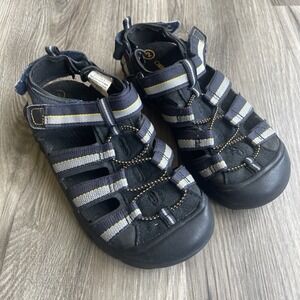 Cherokee Boys SZ 2 Fisherman Sandals Blue Grey Striped Athletic Closed Toe 10/11